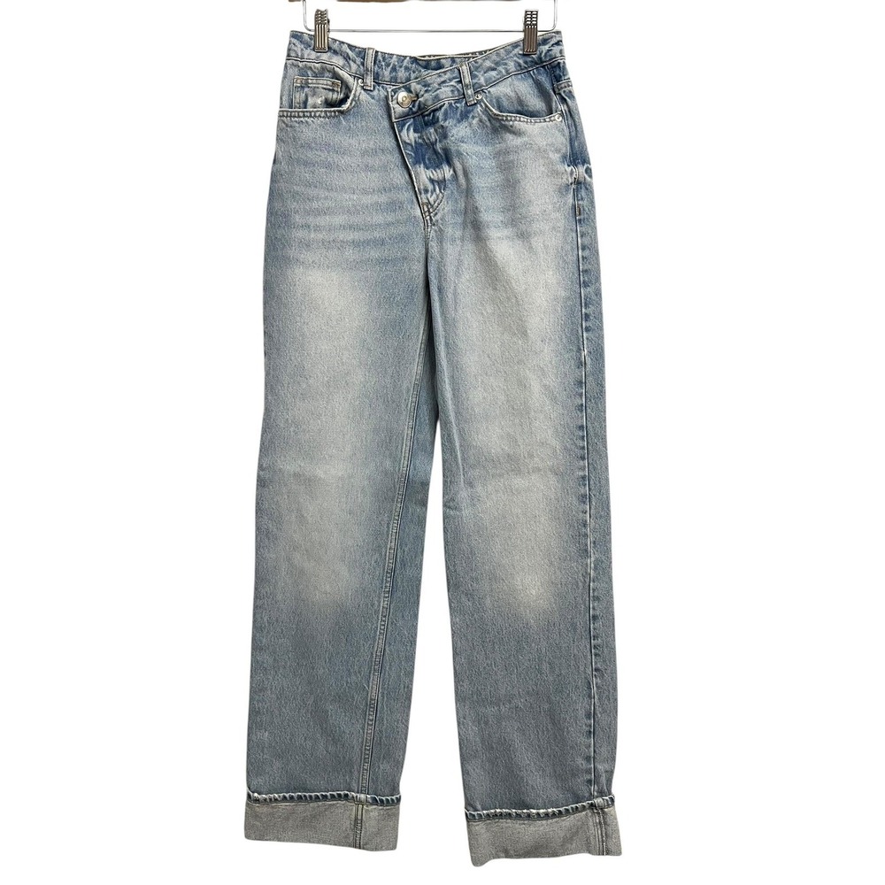 Zara Z1975‎ Jeans Womens 4 Light Wash Denim Straight Leg Cuffed High Rise Cotton